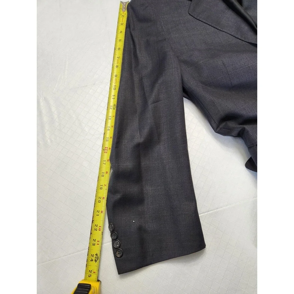Canali Suit Mens 58L 44W Black Check Wool Super 150s 2 Piece Made In Italy